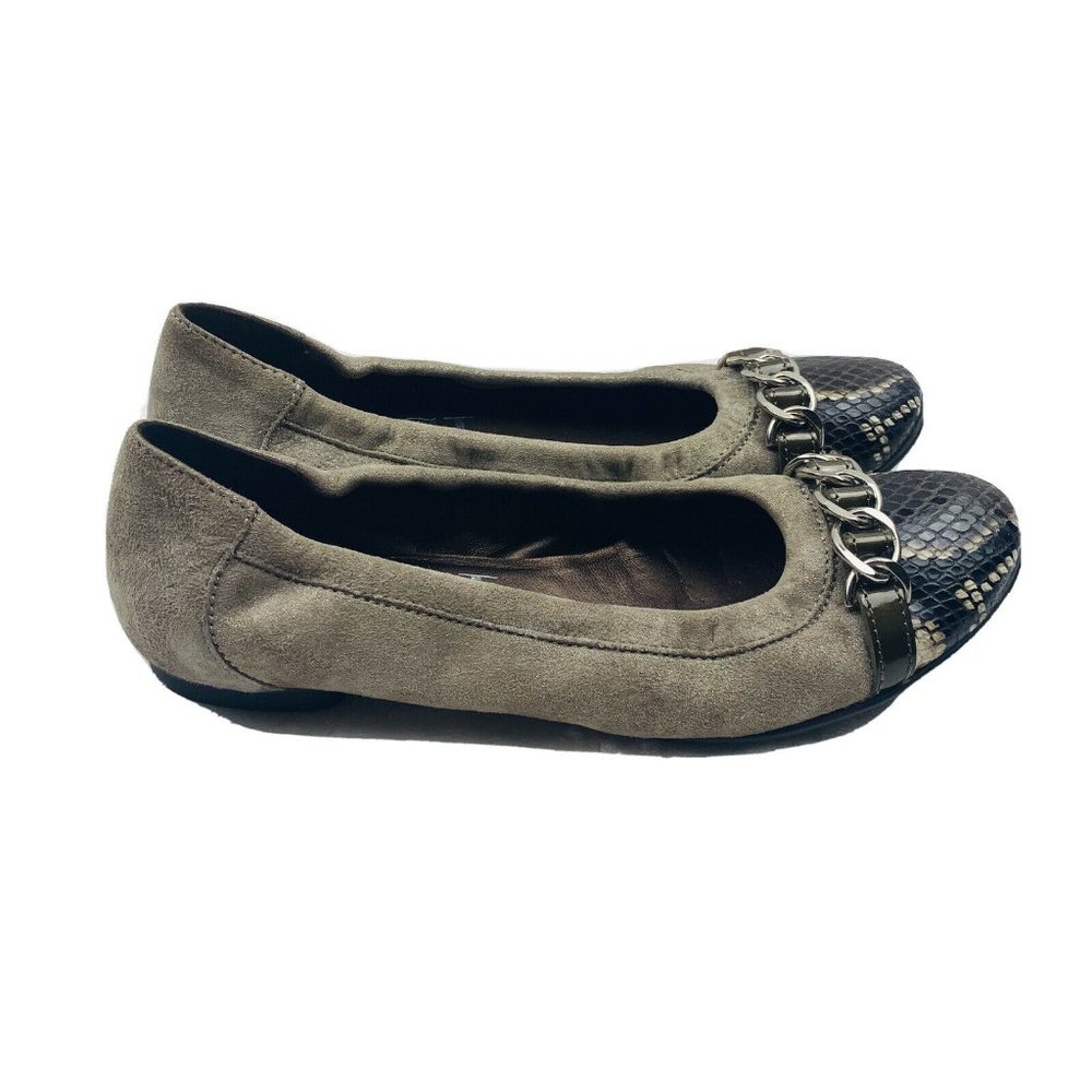 AGL Snakeskin Cap Toe Leather Ballet Flats Shimmer
